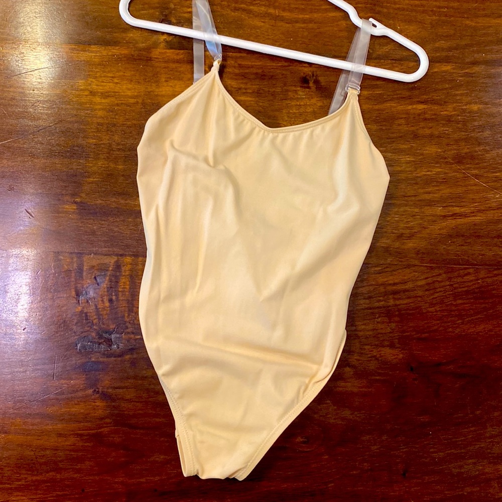 Nude leotard, clear straps